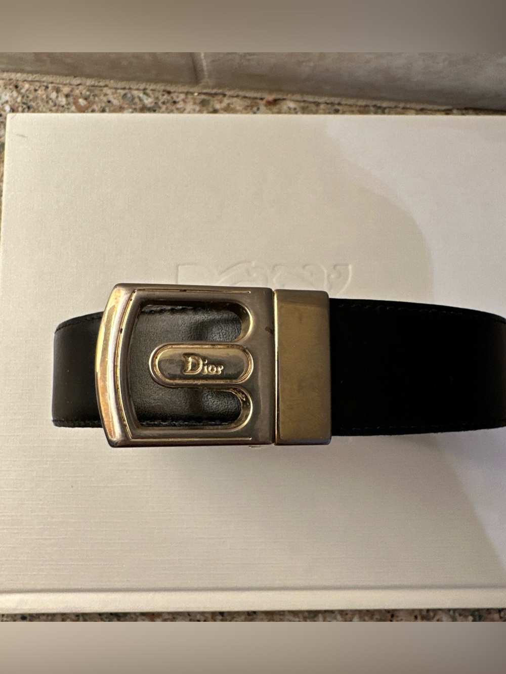 Vintage DIOR Reversible Belt Black Brown Leather Two silver Tone Buckle